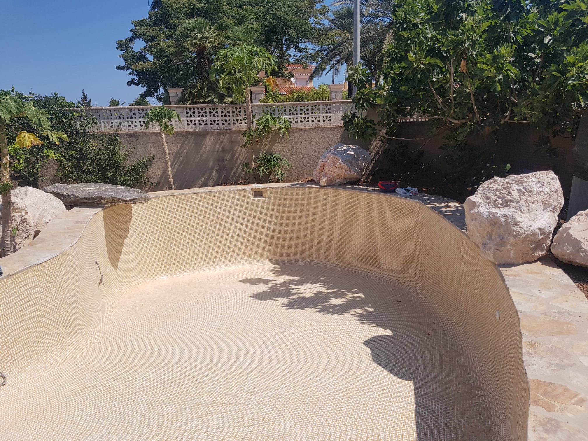 Curved pool with mosaic tiles